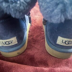 UGG Navy Suede Boots with Fur Trim